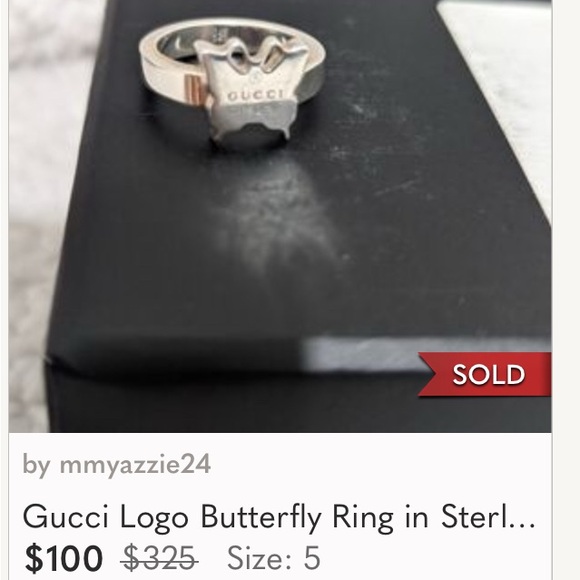 GUCCI
Sterling Silver Butterfly Band Ring 52 6 - Picture 5 of 5